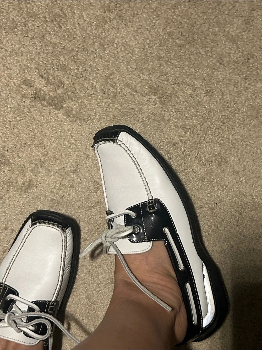 Donald J. Pliner Sport Black and White Leather Boat Loafers